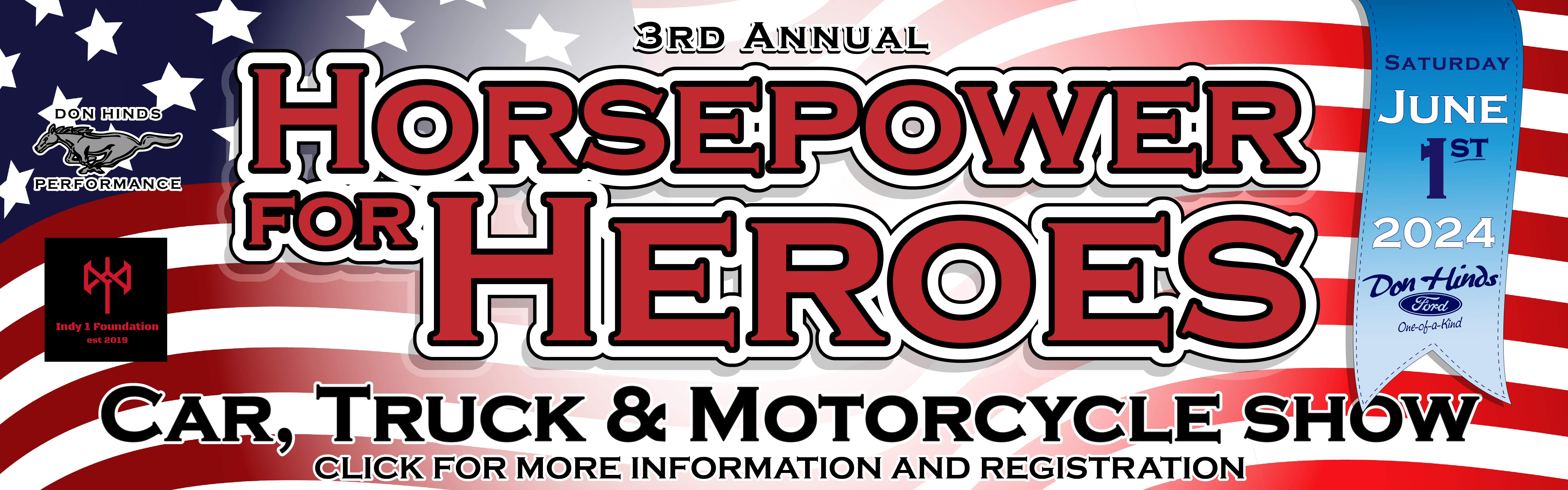 flag banner ad directing to Horsepower for heroes event page